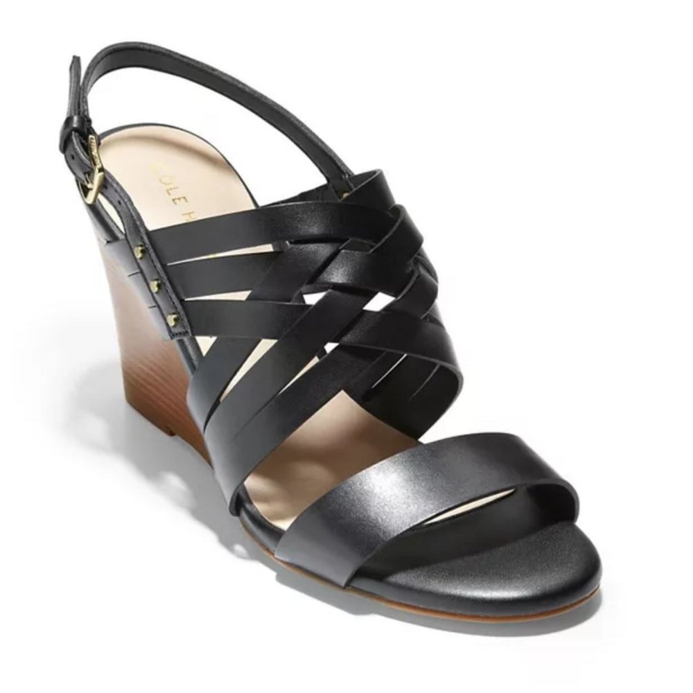 Cole Haan Mariana wedge sandal,  black leather, size 10